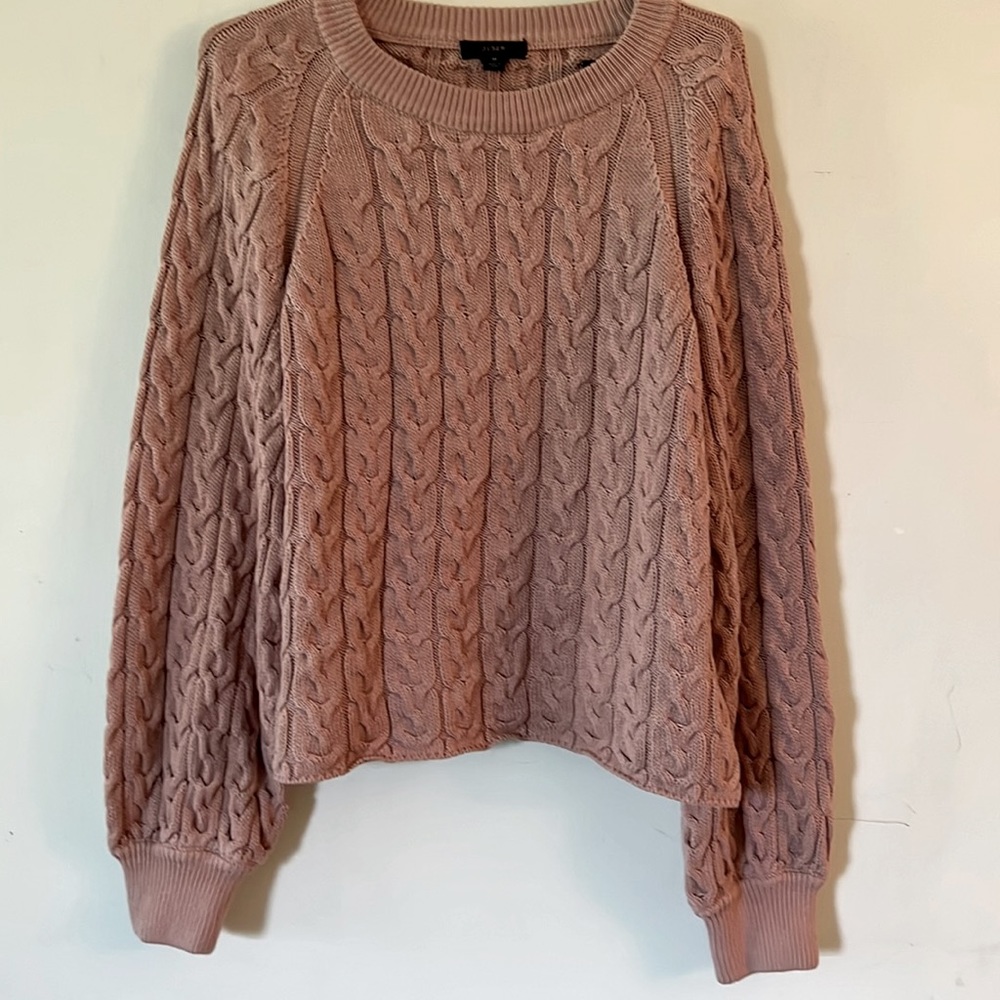 J Crew Cable knit Sweater Slight Balloon Sleeves  SZ MEDIUM